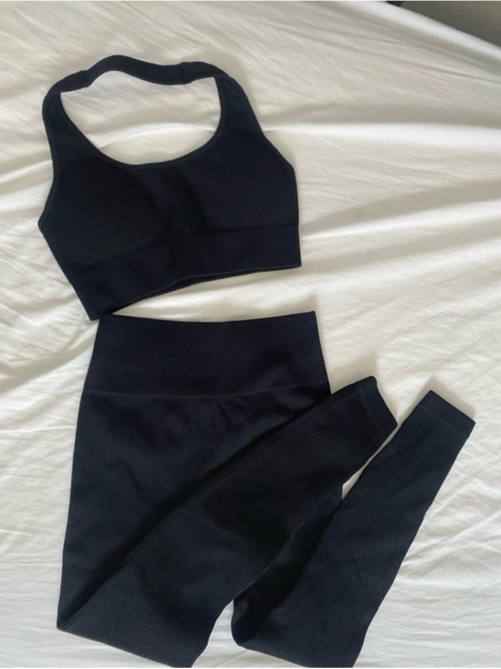 Amazon Black Ribbed Sports Bra and Leggings Set